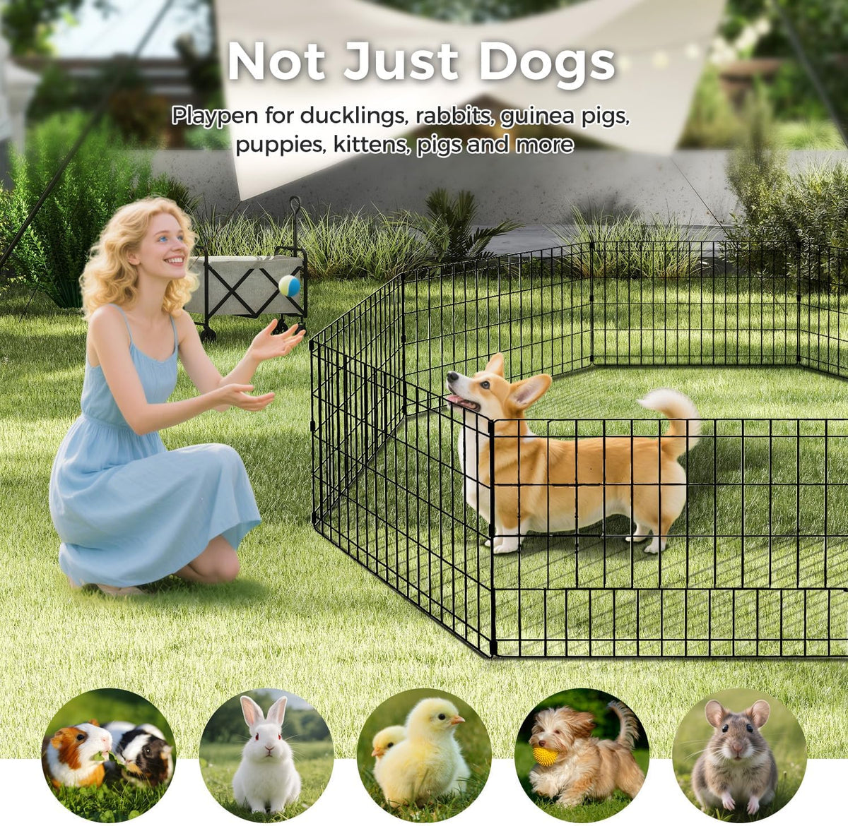 Foldable Dog Playpen 24" Height 8 Panels Metal Exercise Pen with Door - Indoor/Outdoor Puppy