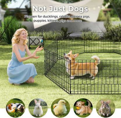Foldable Dog Playpen 24" Height 8 Panels Metal Exercise Pen with Door - Indoor/Outdoor Puppy