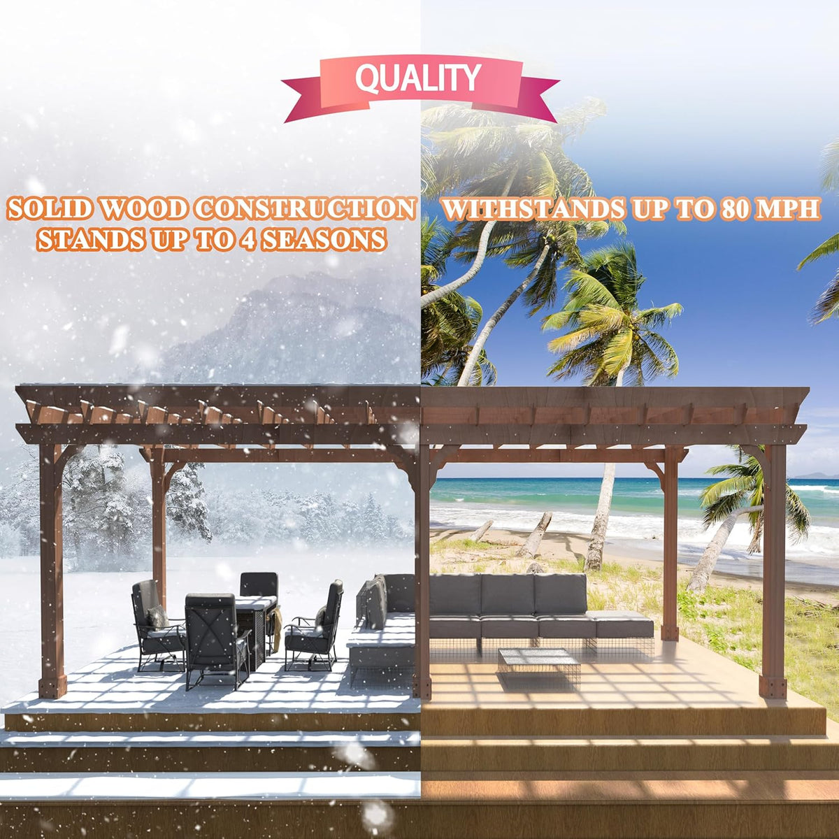 MUPATER 12x20 FT Retratable Wooden Pergola Gazebo for Patio Stakes, Quality Supported Structure