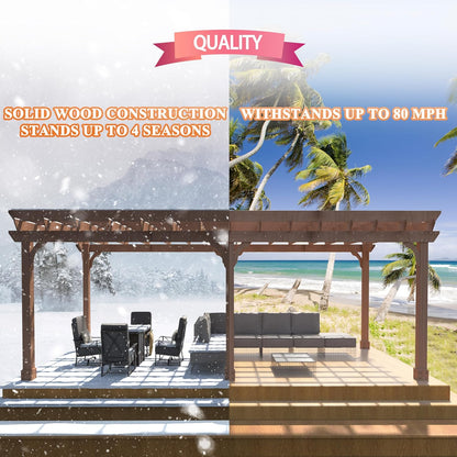 MUPATER 12x20 FT Retratable Wooden Pergola Gazebo for Patio Stakes, Quality Supported Structure