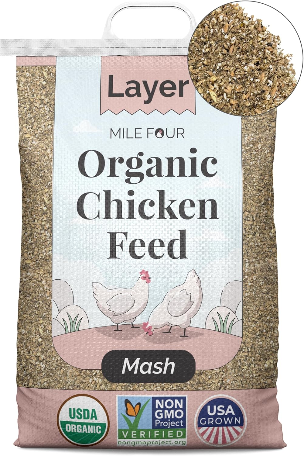 Organic Chicken Feed – Layer Mash, Non-GMO, USA Grown, 16% Protein, Corn-Free, Soy-Free