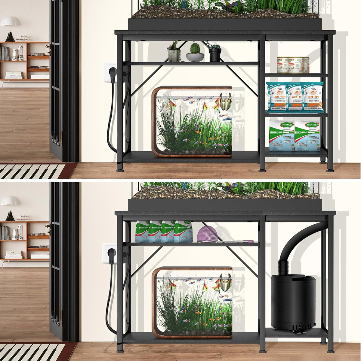 55-75 Gallon Fish Tank Stand: Heavy Duty Aquarium Stand with Power Outlets and Cabinet for Fish