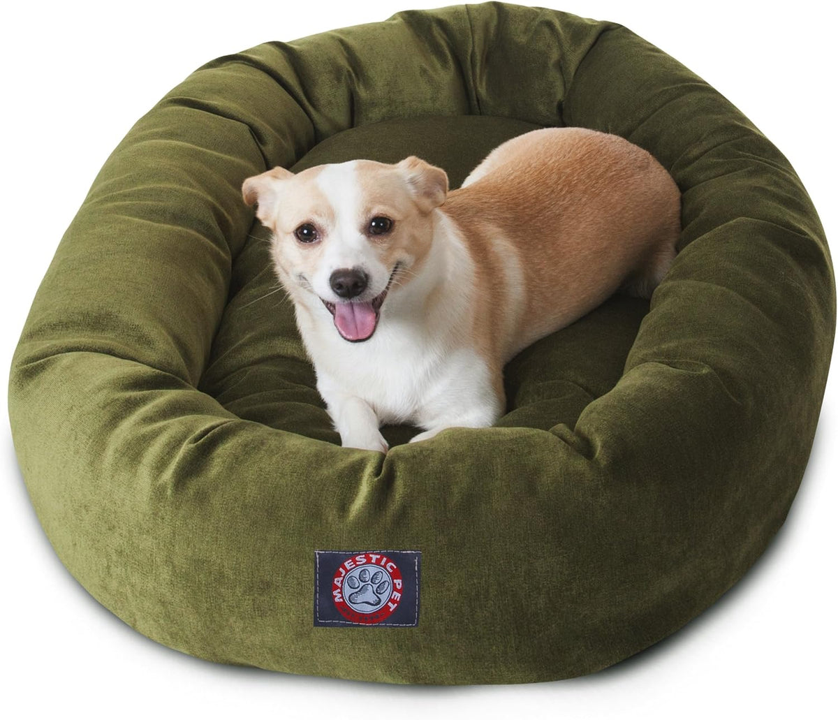 Majestic Pet 32 Inch Micro Velvet Calming Dog Bed Washable 32x23x7 (inch) – Cozy Soft Round Donut