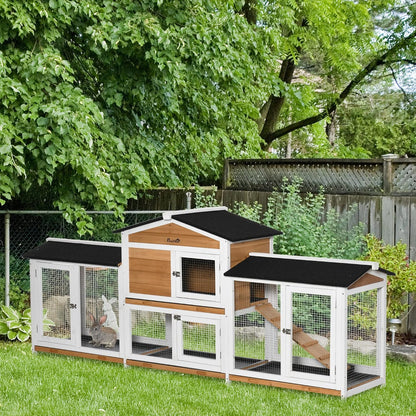 PawHut 90.5" Wooden Rabbit Hutch Bunny Cage Pet Playpen House Enclosure with Double Side Run Boxes