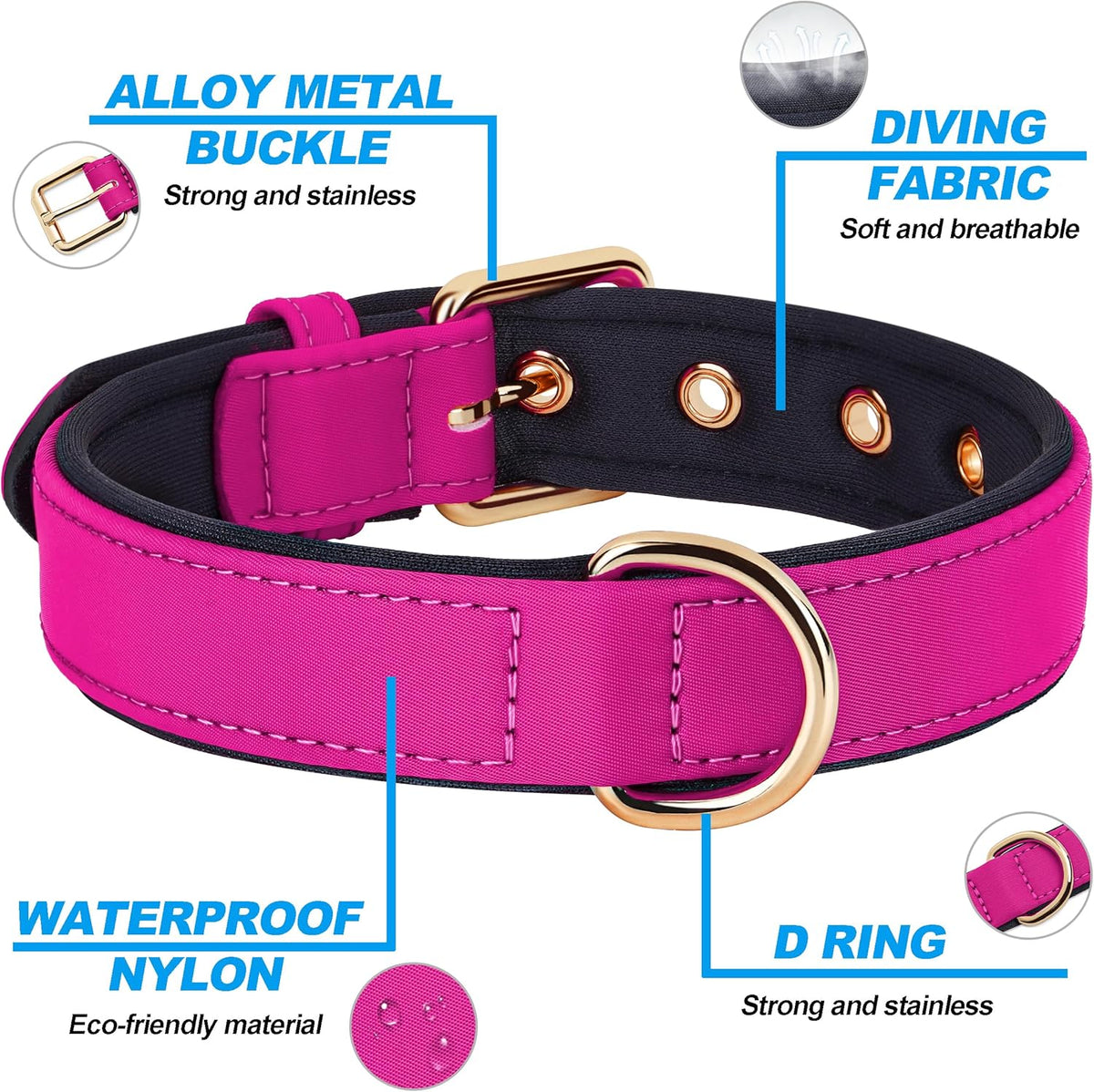 Didog Soft Padded Dog Collars for Small Dogs, Lightweight and Breathable Dog Collar with Metal