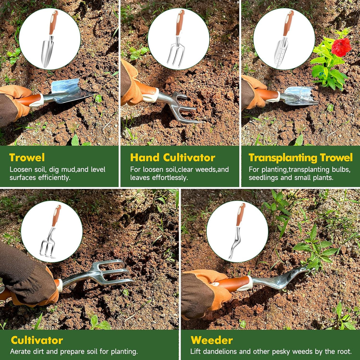 MelonArt Garden Tool Set,10 Pcs Heavy Duty Gardening Hand Tool Kit for Women Aluminum with Non Slip