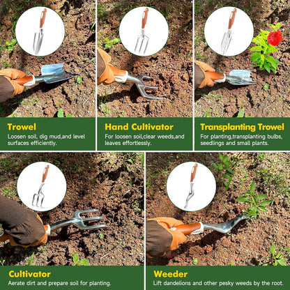 MelonArt Garden Tool Set,10 Pcs Heavy Duty Gardening Hand Tool Kit for Women Aluminum with Non Slip