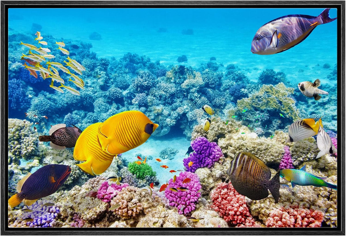 wall26 Framed Canvas Print Wall Art Tropical Underwater Ocean Sea Fish Reef Nature Animals Realism