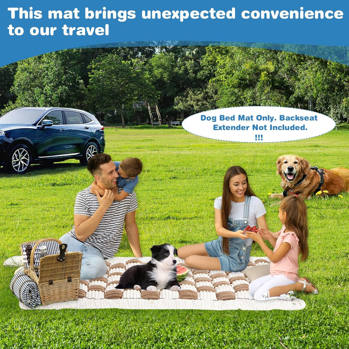 VClife Khaki Plaid Dog Car Bed Mat, Non-Slip Backseat Extender Pet Blanket, Washable Dog Bed Mat