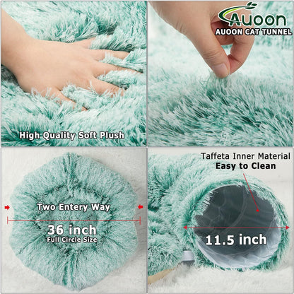 AUOON Cat Tunnel Bed - Cat Donut Tunnel with Soft Plush Circle Cushion for Indoor Cats Kitten Kitty