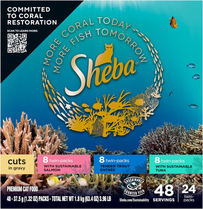 Sheba Perfect Portions Wet Cat Food Cuts in Gravy Variety Pack, with Sustainable Salmon, Tender