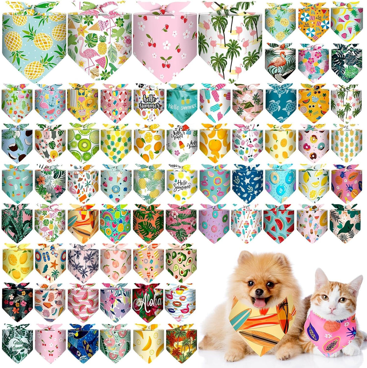 Reginary 72 Pack Summer Bandanas - Triangle Scarf Bibs for Dogs - Adjustable Dog Bandana for Pet