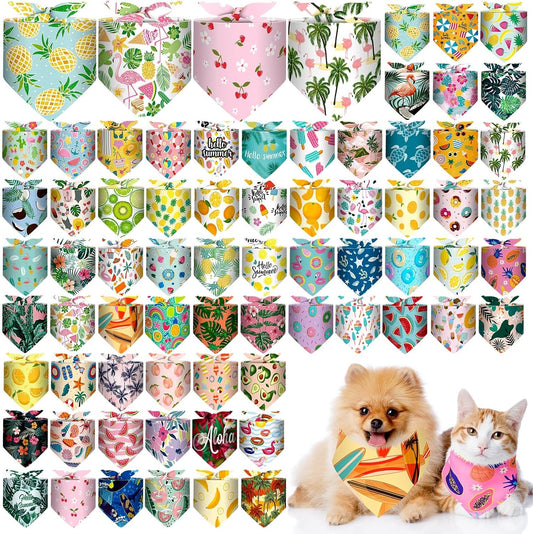 Reginary 72 Pack Summer Bandanas - Triangle Scarf Bibs for Dogs - Adjustable Dog Bandana for Pet