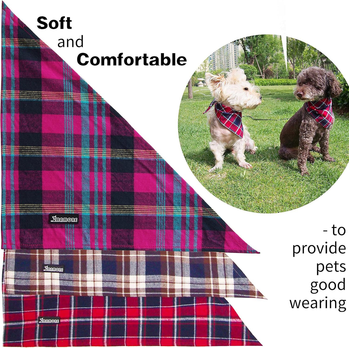 Adjustable Plaid Dog Bandanas,1PC Soft Washable Cotton Triangle Bib Kerchief Scarfs for Small