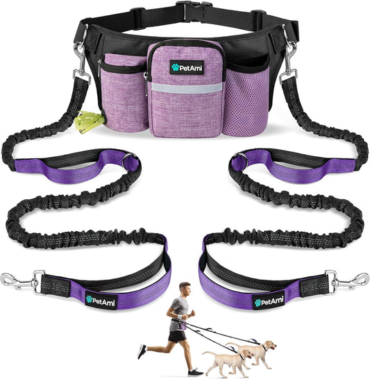 PetAmi Premium Hands Free Dog Leash for 2 Dogs, Adjustable Waist Belt Leash for Dog Walking, Fanny