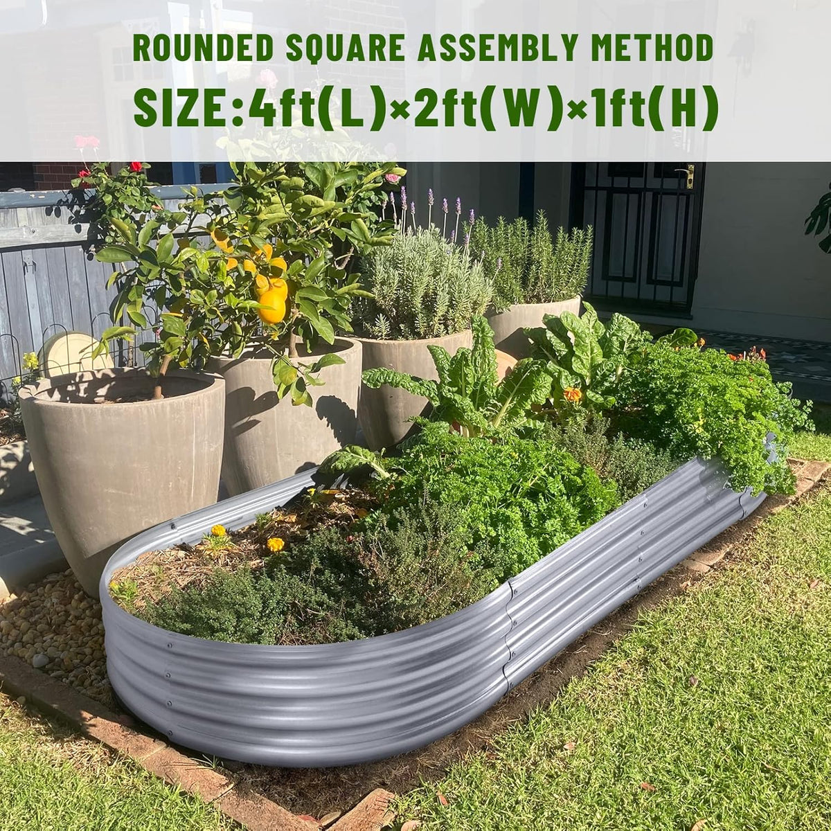 Land Guard Galvanized Raised Garden Bed Kit, Galvanized Planter Garden Boxes Outdoor, Oval Large