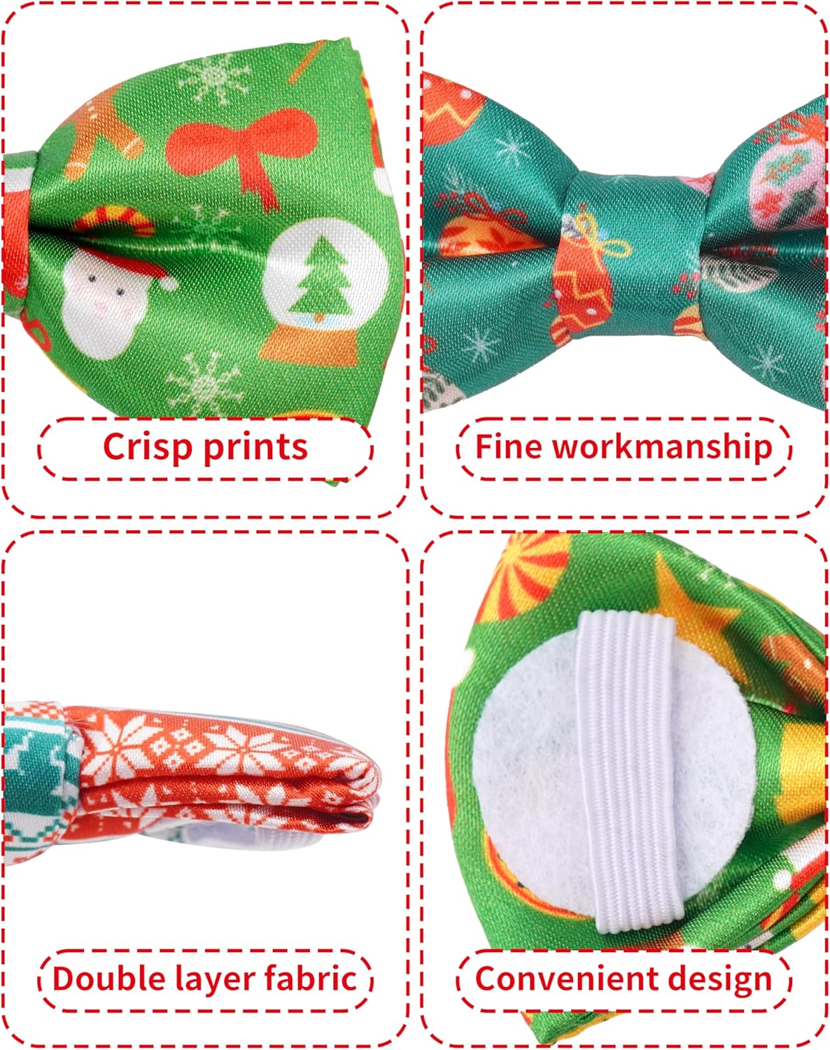 PET SHOW 10 Pack Christmas Small Dog Bow Ties Sliding Collar Attachments Puppy Cats Xmas Tree