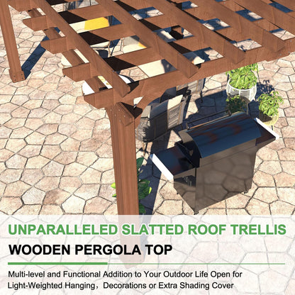 MUPATER 10×10 FT Wooden Pergola with Roof, Wood Pergola Kit with Stakes, Outdoor Shelter Structure