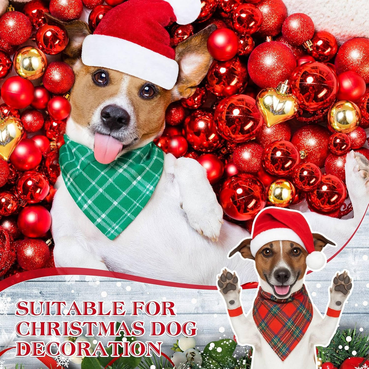 Weewooday 50 Pcs Christmas Dog Bandanas Bulk Xmas Red Green Buffalo Plaid Bandanas for Dogs Soft