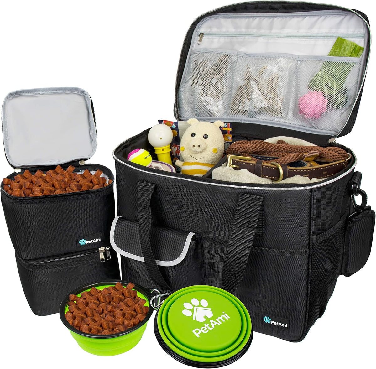 PetAmi Dog Travel Bag - Organizer with Food Container, Bowls & Accessories for Weekend Camping, Cat