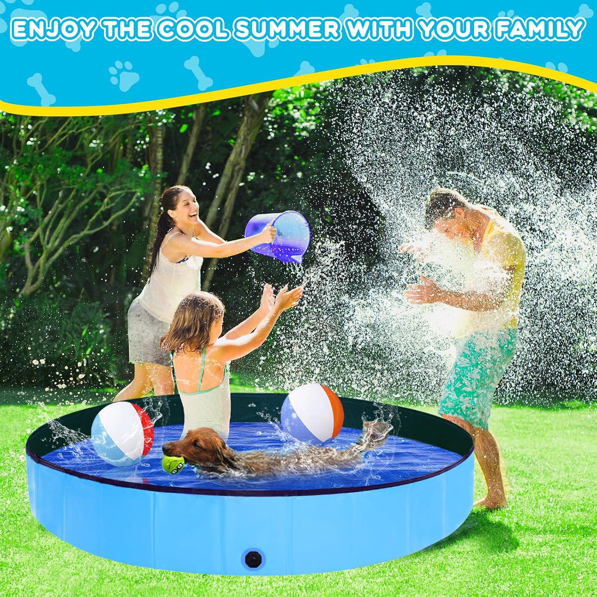 Foldable Dog Pool - 48" x 12" Anti-Slip Portable Dog Swimming Pool, Hard Plastic Collapsible Kiddie