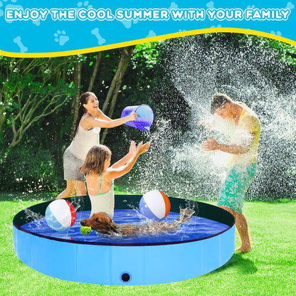 Foldable Dog Pool - 48" x 12" Anti-Slip Portable Dog Swimming Pool, Hard Plastic Collapsible Kiddie
