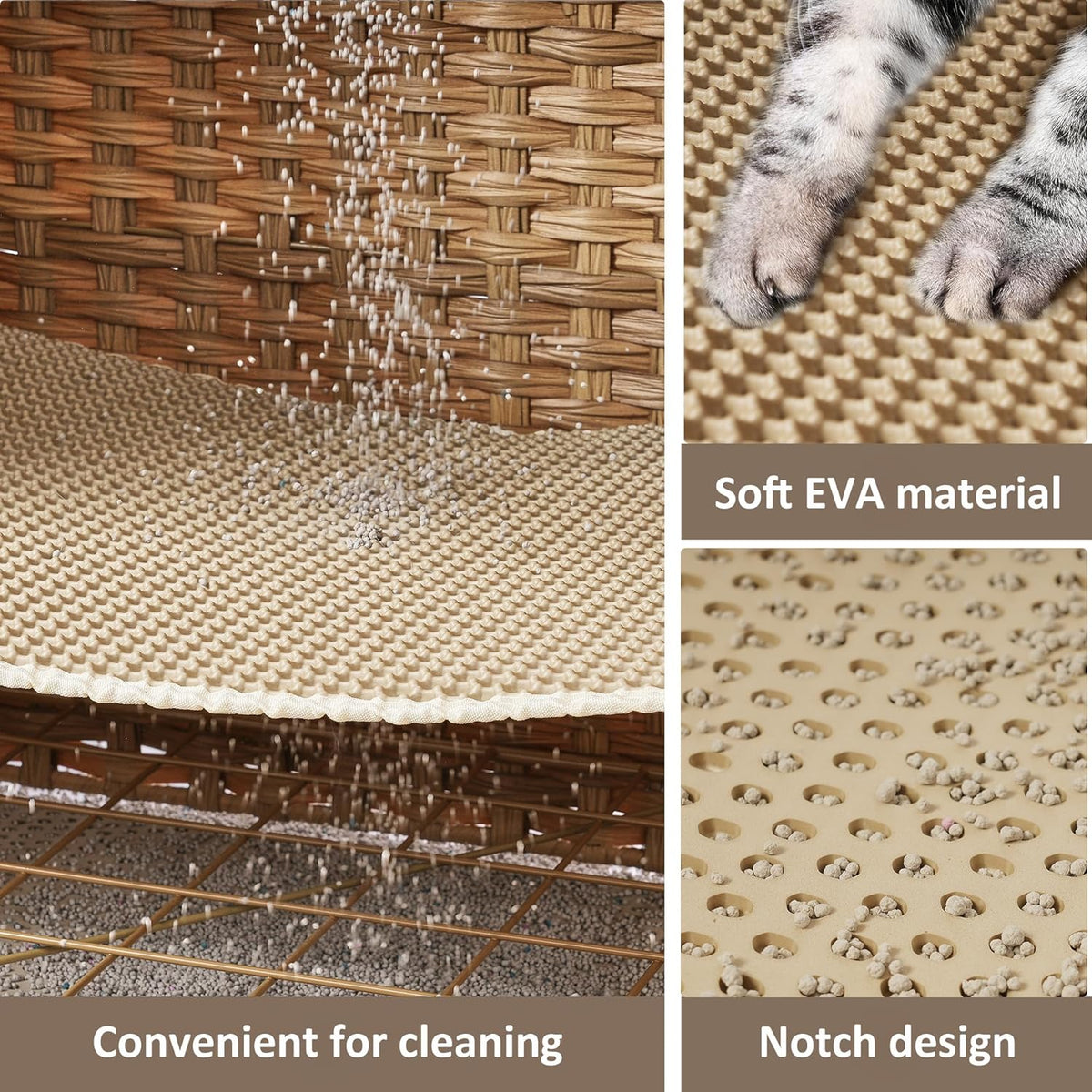 Cat Litter Box Enclosure with Soft Litter Mat; Hidden Cat Washroom Furniture with Door; Handwoven