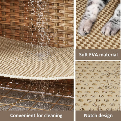 Cat Litter Box Enclosure with Soft Litter Mat; Hidden Cat Washroom Furniture with Door; Handwoven