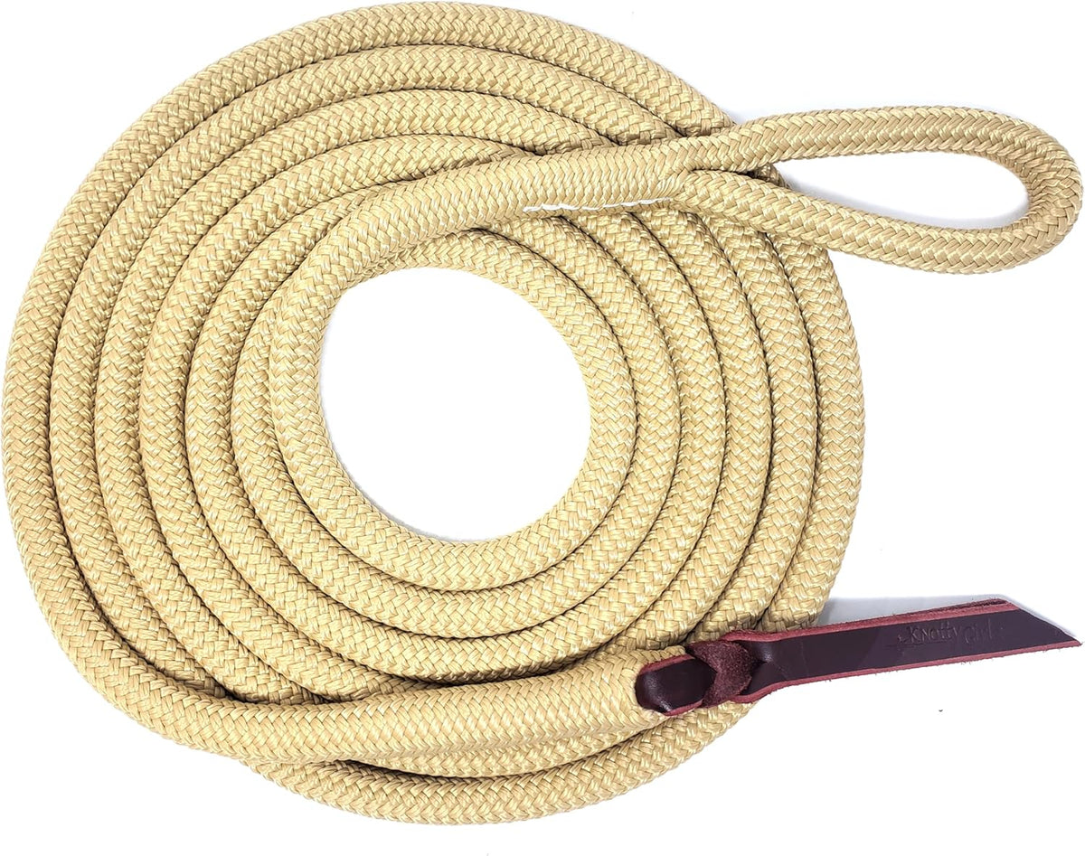 Double Braid Polyester Yacht Horse Lead Rope with Loop 12ft. or 14ft. Lengths (Beige, 14 ft. No