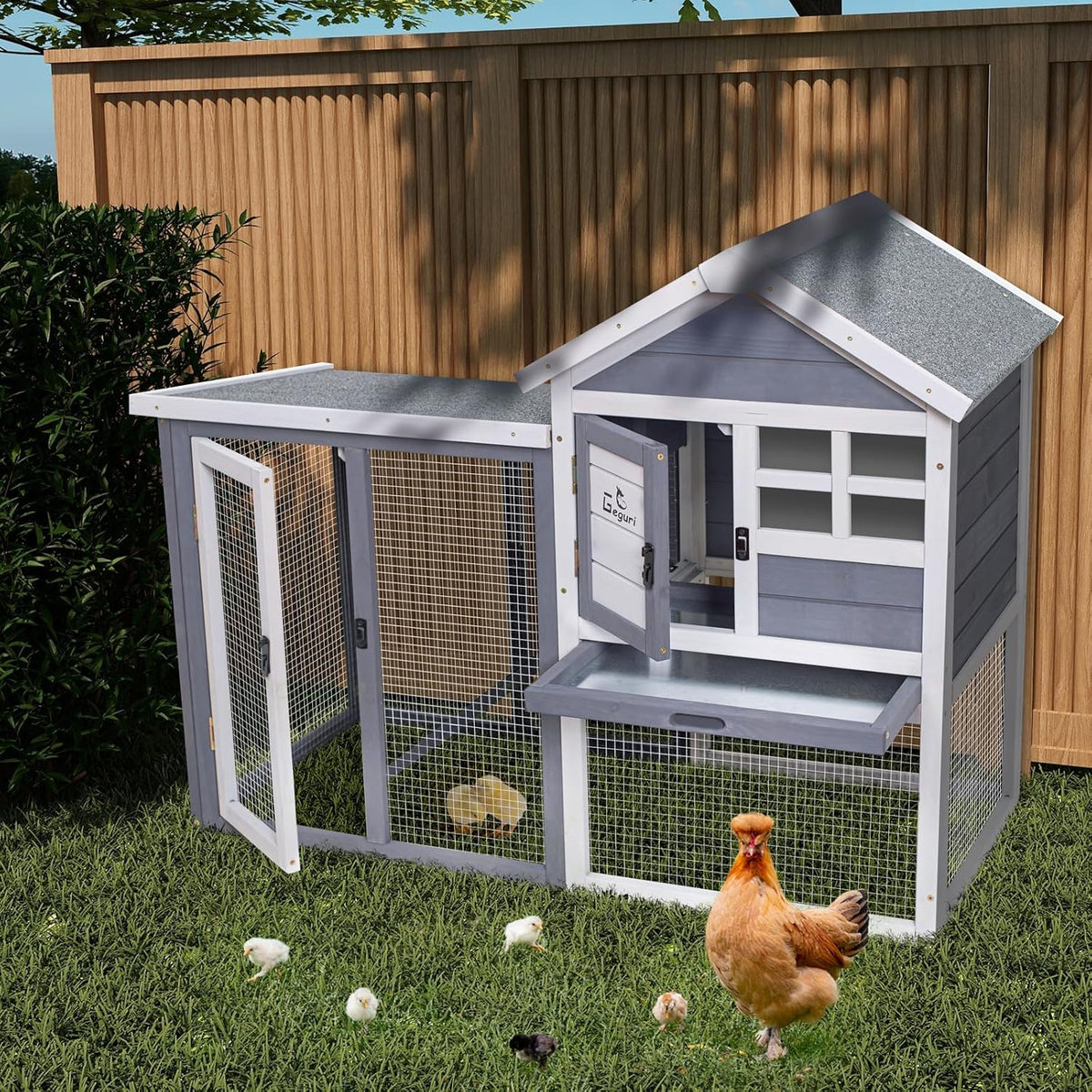 GEGURI Large Rabbit Hutch Indoor Outdoor Chicken Coop Wooden Bunny Cage with Waterproof Roof (48''L