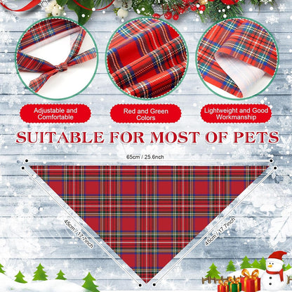 Weewooday 50 Pcs Christmas Dog Bandanas Bulk Xmas Red Buffalo Plaid Bandanas for Dogs Soft Bibs