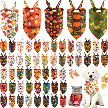 Abbylike 50 Pcs Fall Dog Bandanas Bulk Pet Scarfs Triangle Bibs Adjustable Washable Puppy Kerchief