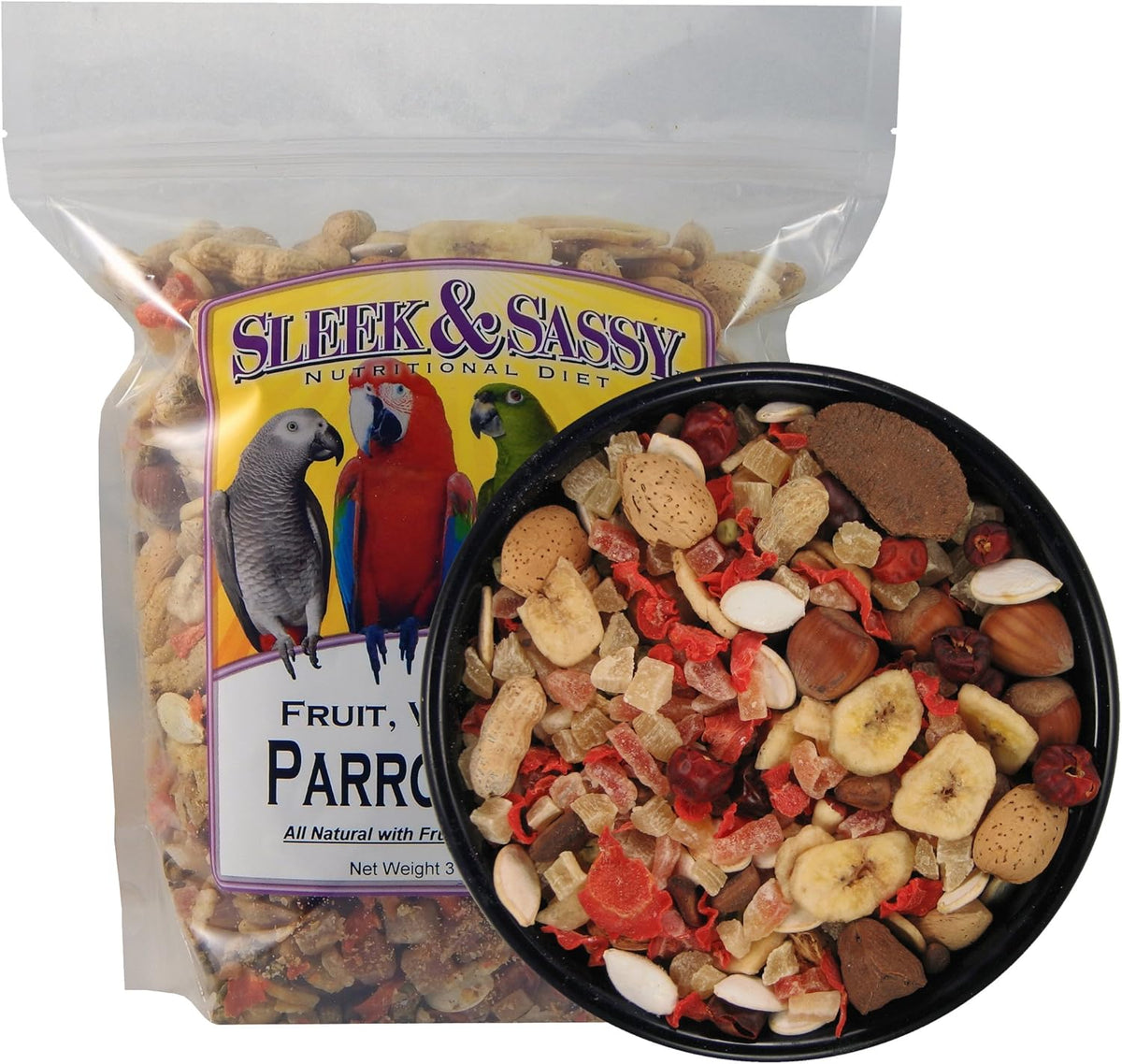SLEEK & SASSY Fruit, Veggie, Nut Parrot Treat Perfect for Large Conures, Amazons, African Greys