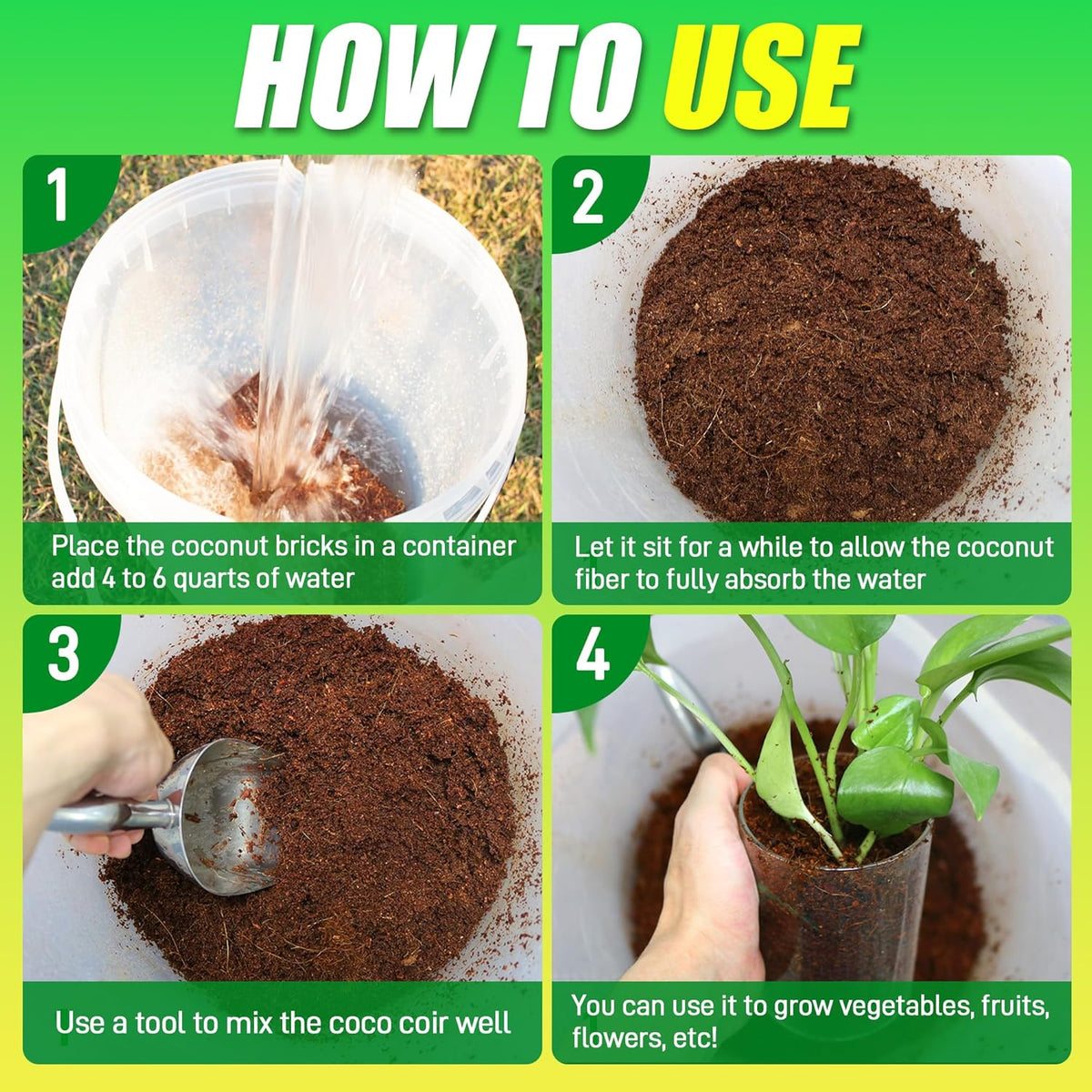 Coco Coir Brick for Plants-6 Pack Premium Coconut Bricks, 100% Organic Peat Moss, Fiber Coconut
