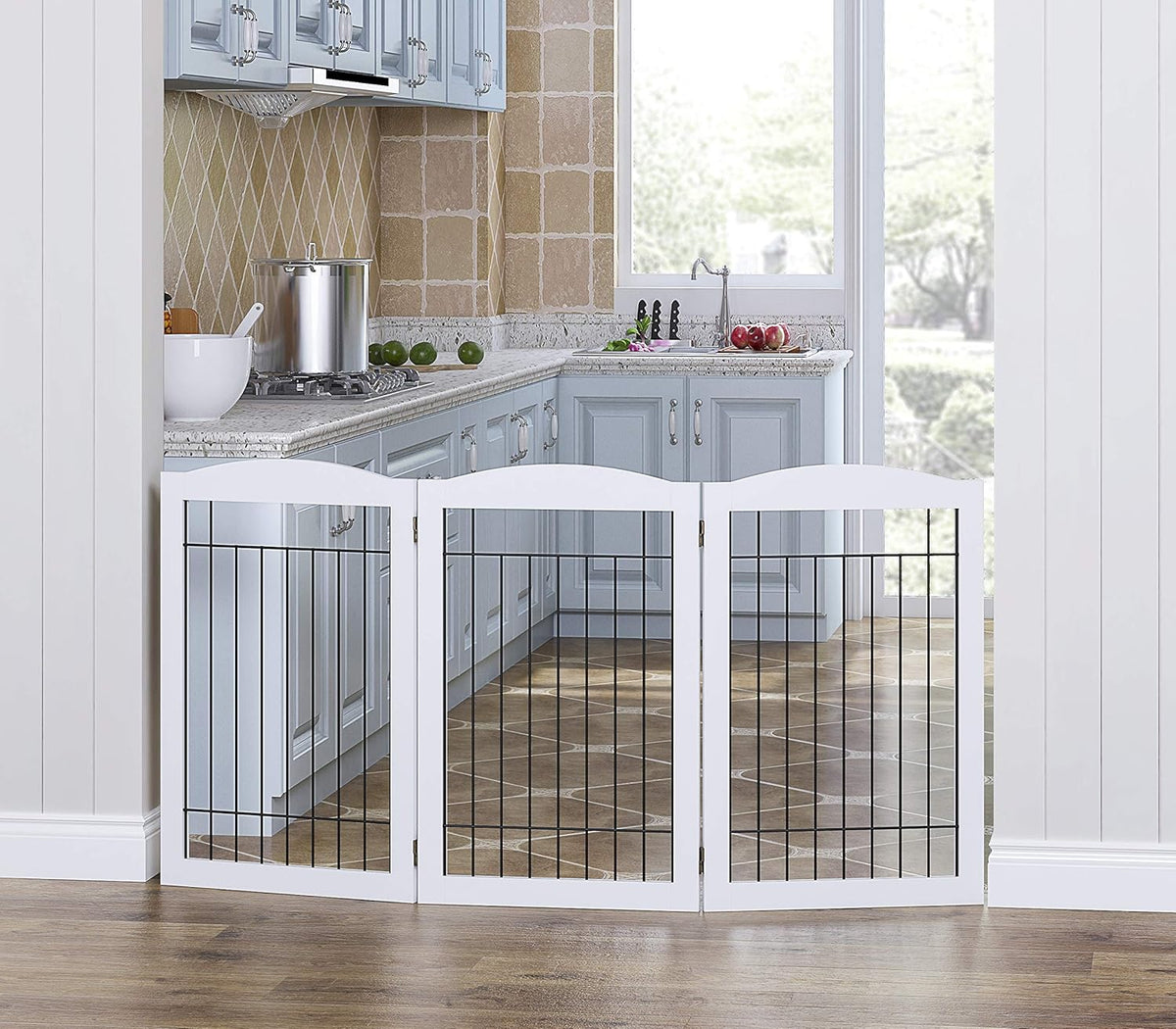 Spirich Freestanding Wire Pet Gate for Dogs, 60 inches Extra Wide, 30 inches Tall Dog Gate for The