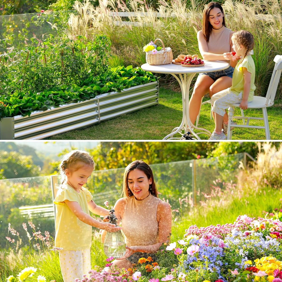 Land Guard 2 Pack 8×4×1ft Galvanized Metal Raised Garden Bed, Metal Planter Kit Box Outdoor for