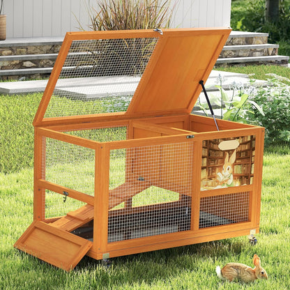 COZIWOW Wooden 36Inches Rabbit Hutch Indoor with Wheels Bunny Cage Outdoor Rabbit Cage with Clean