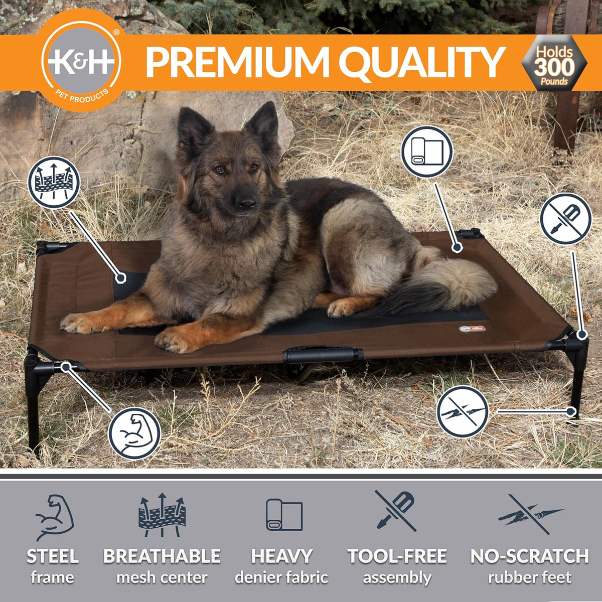 K&H Pet Products Outdoor Elevated Dog Cot, Breathable Cooling Elevated Cot Hammock Pet Bed for XL