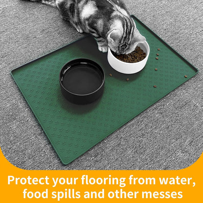 Ptlom Pet Placemat for Dog and Cat, Waterproof Silicone Pet Feeding Bowl Mats for Food and Water
