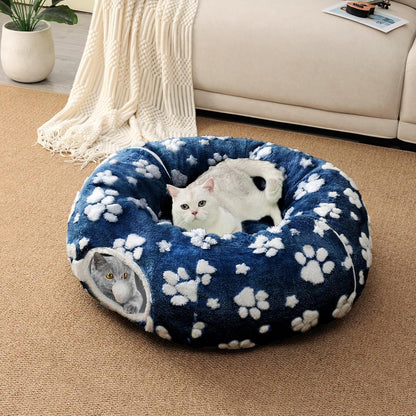Cat Tunnel for Indoor Cats, Cute Peekaboo Cat Cave with Dangling Balls, Pet Donut Tunnel Bed with