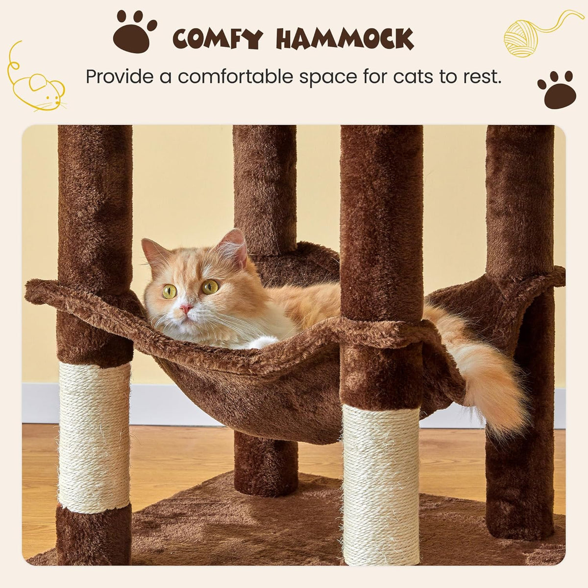MWPO 63.8 inches Multi-Level Cat Tree for Large Cats with Sisal-Covered Scratching Posts, Padded