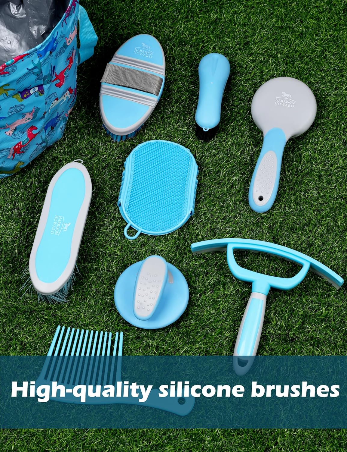 Harrison Howard Horse Grooming Kit 11-Piece Equine Care Series Horse Brush Sets with Organizer Tote