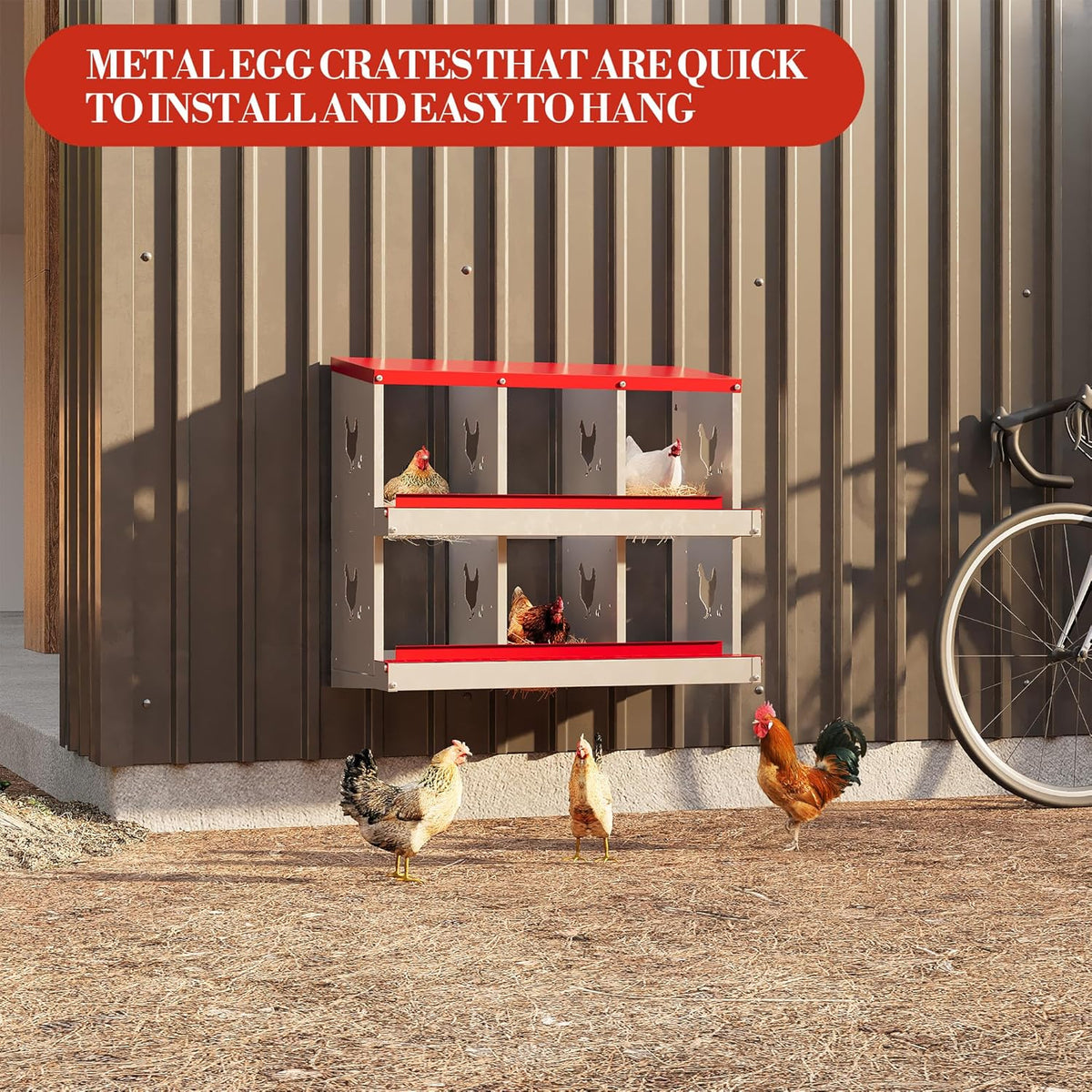 6 Hole Chicken Nesting Box with Roll Out Egg Tray, Rustproof & Ventilated Chicken Laying Boxes for