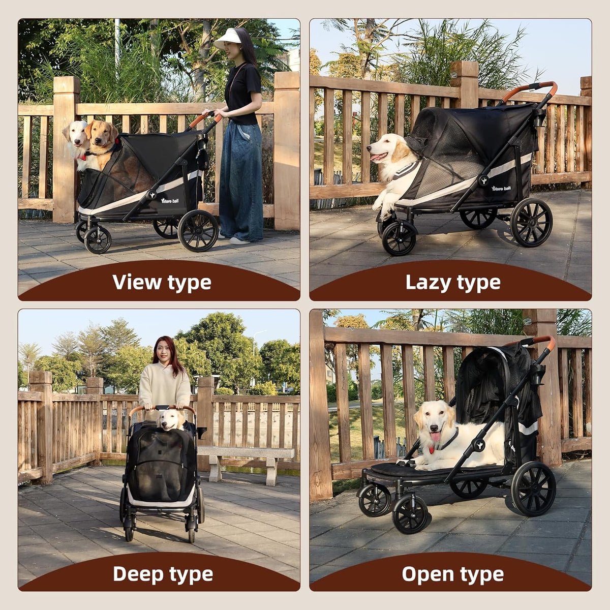 Dog Stroller for Large Dogs One-Click Folding 4 Wheel Foldable Dog Stroller for 2 Dogs with Storage