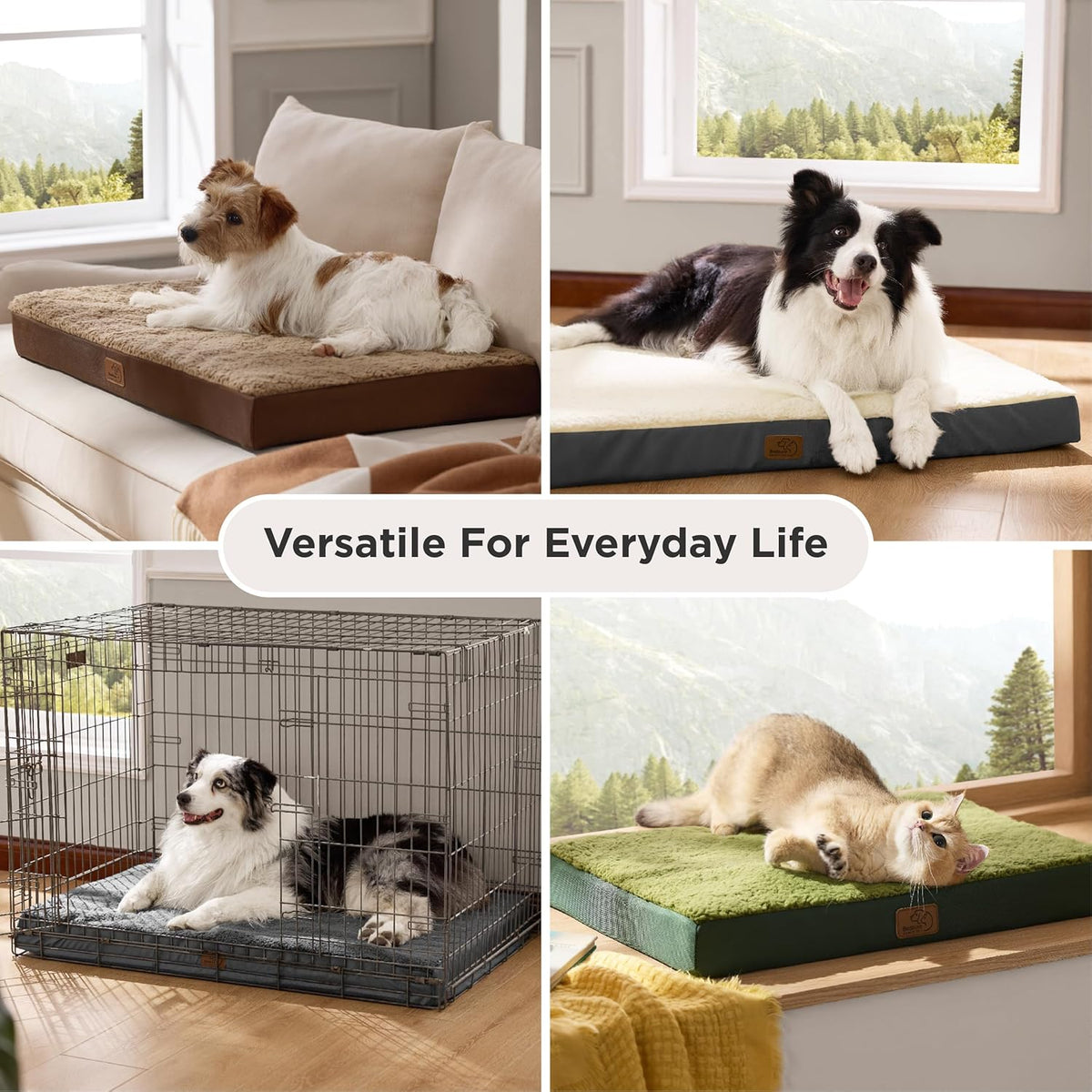 Bedsure Large Dog Bed for Crate - Orthopedic Flat Pet Beds with Removable Washable Cover, Egg Crate