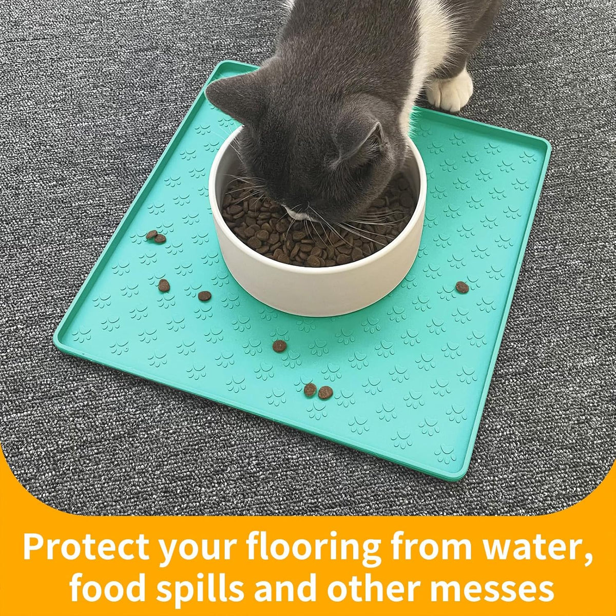 Ptlom Pet Placemat for Dog and Cat, Waterproof Non-Slip Silicone Feeding Bowl Mat Prevent Food and