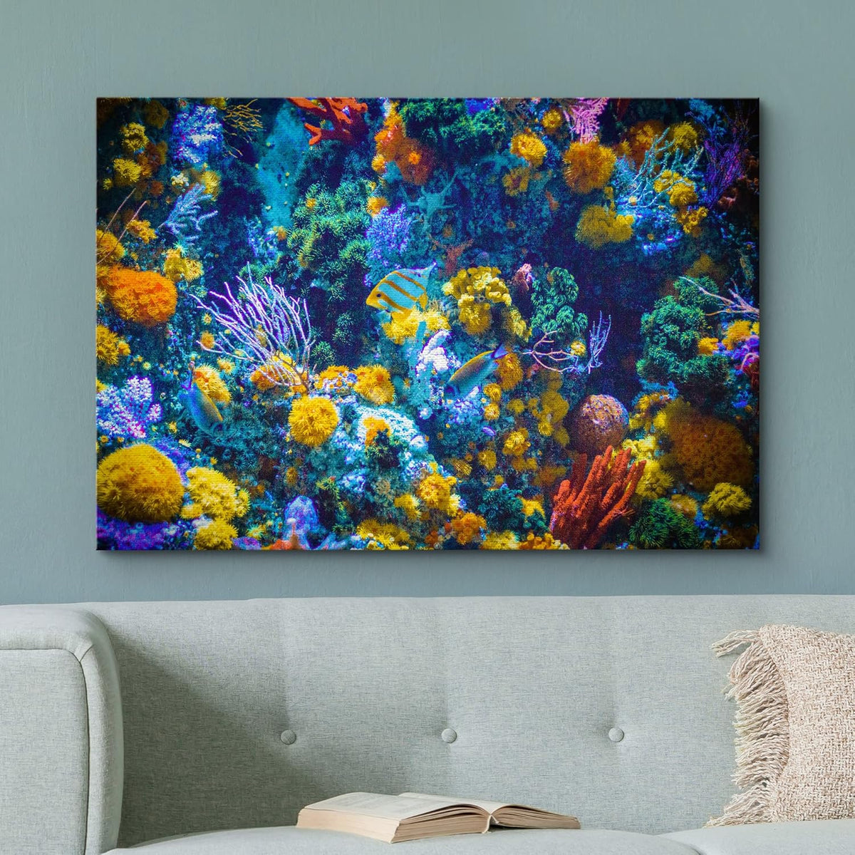 wall26 Canvas Print Wall Art Vibrant Neon Multicolor Anemone Coral Reef Nature Animals Photography