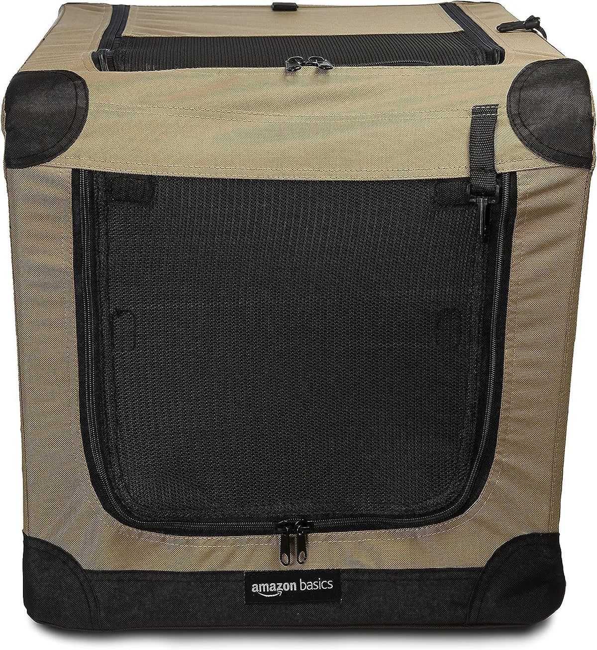 Amazon Basics 2 Door Foldable and Portable Travel Pet Kennel for Cat, Dog, Rabbit, 26 inch, Tan, S