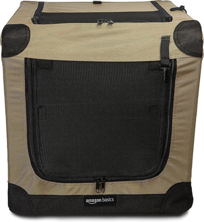 Amazon Basics 2 Door Foldable and Portable Travel Pet Kennel for Cat, Dog, Rabbit, 26 inch, Tan, S