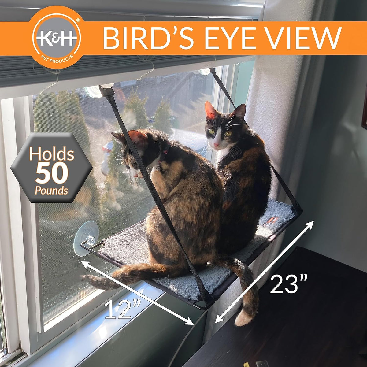 K&H Pet Products EZ Mount Cat Window Perch for Large Cats, Sturdy Kitty Sill Window Hammock Bed
